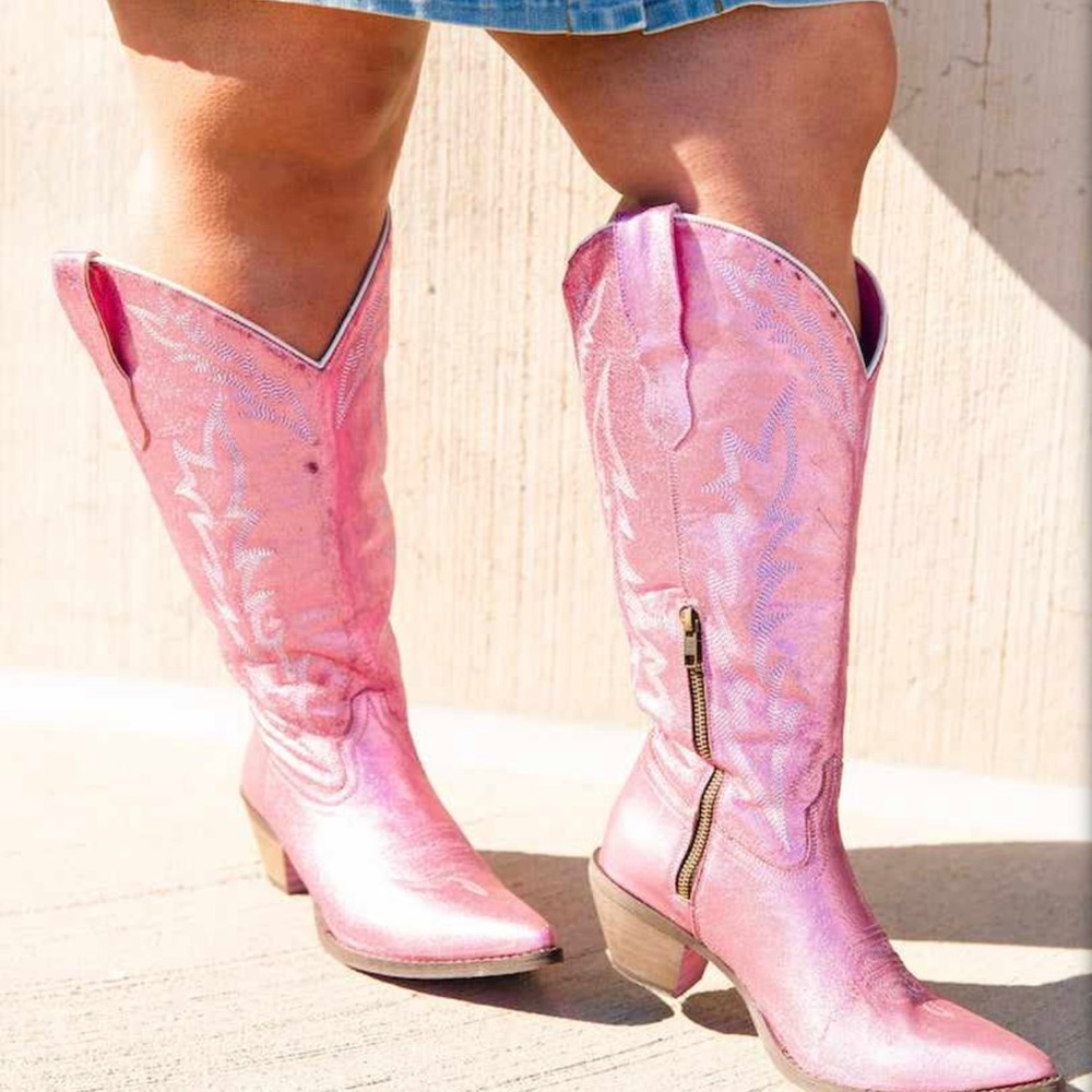 Wide Calf “Call Me Dolly” Metallic Pink Cowgirl Boots